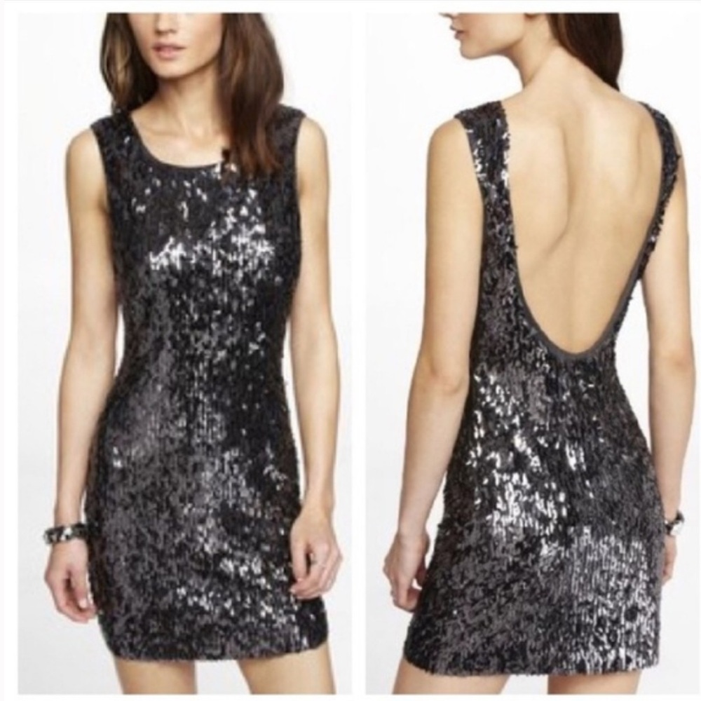 NWT Express Sparkle Sequin Charcoal Party Dress N… - image 1